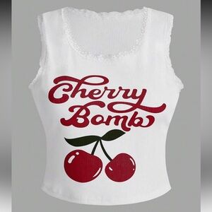 ROMWE White Cherry Bomb Lace Crop Top